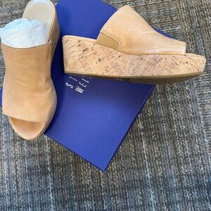Stuart Weitzman Muletrain Wedge Sandals Leather Platform color Pecan 8.5M